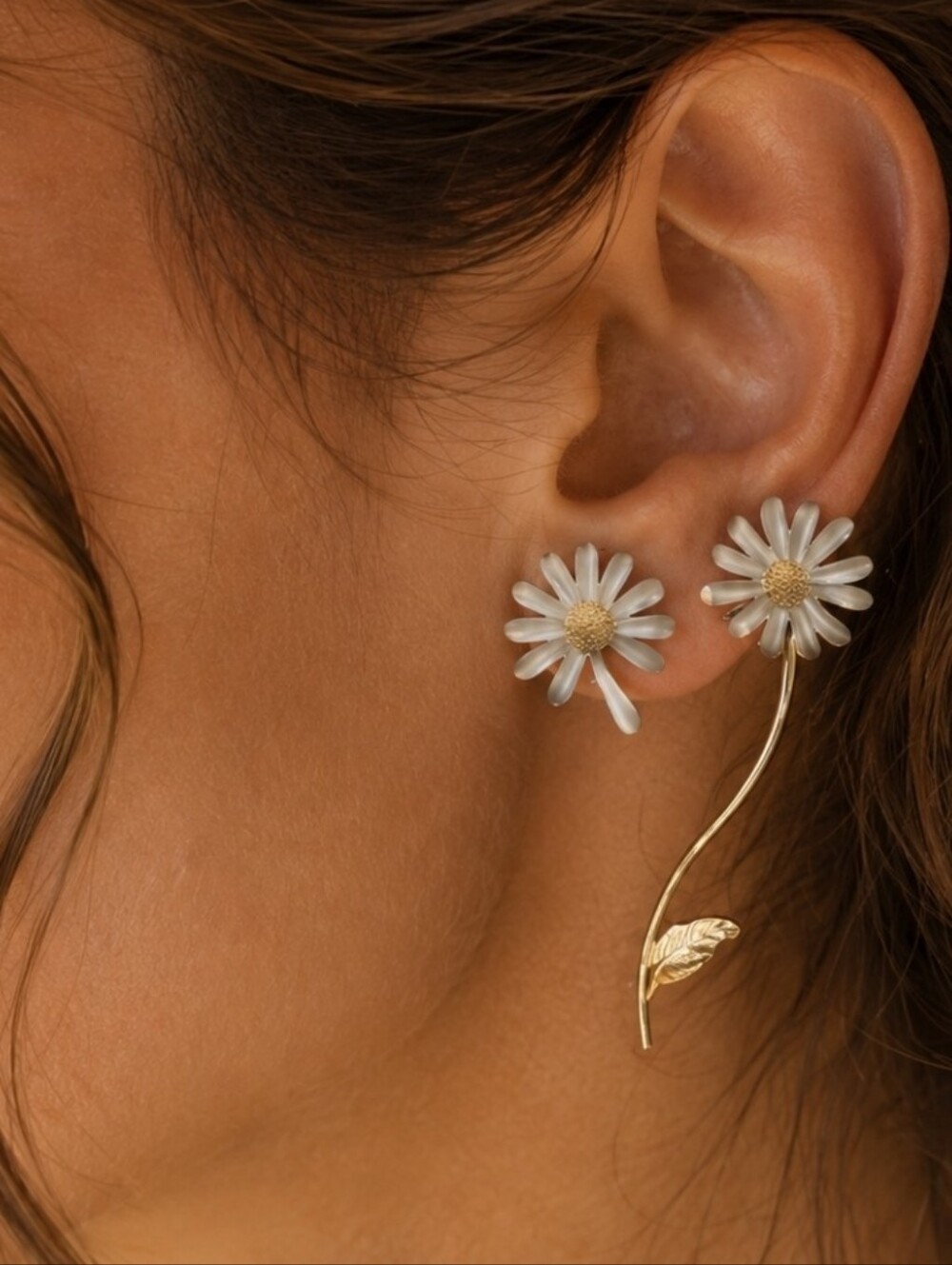 ANTHROPOLOGIE ASYMMETRIC DAISY EARRINGS